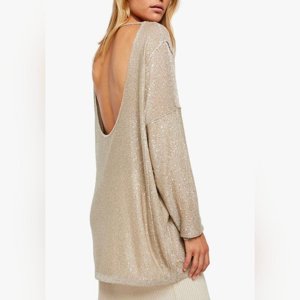 Free People Open Back Sequin Sweater ‘All that Glitters’ Small